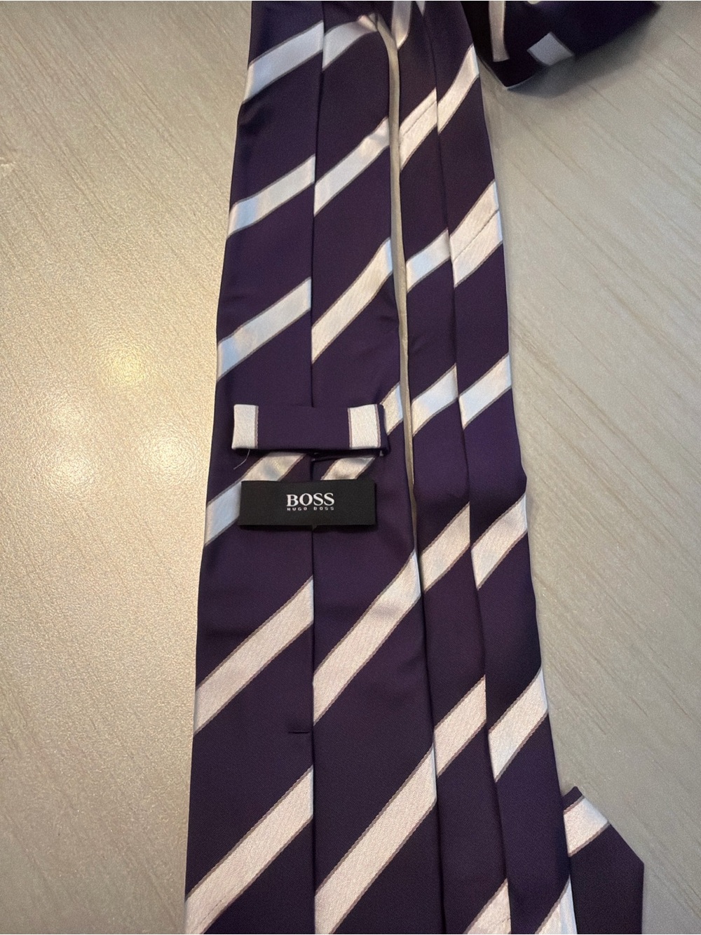 BOSS Purple and Silver Diagonal Stripe Silk Tie